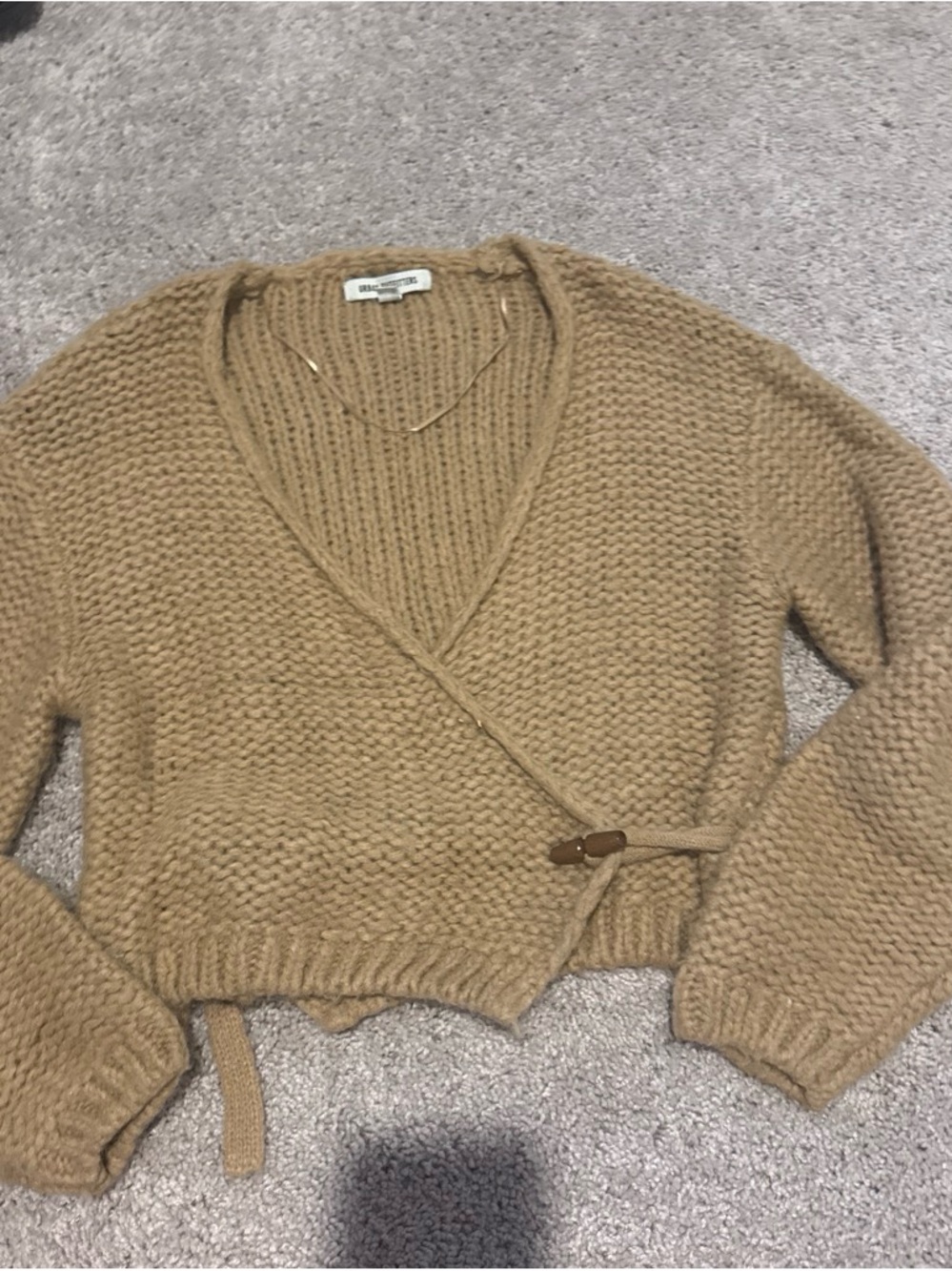 Urban Outfitters Tan Wrap V-Neck Knit Sweater